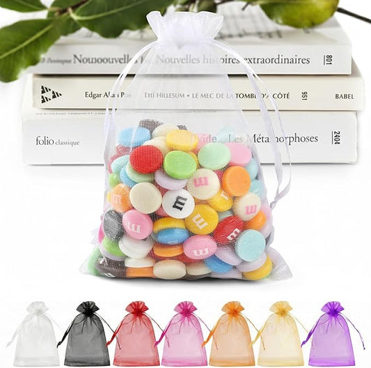 ANZNKU 50 Pack White Organza Bags 5 x 7 in, Small Mesh Gift Bags Bulk Drawstring for Wedding Favors, Gift Wrap Bag for Can...