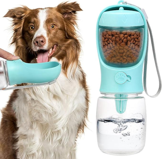 Bestac Portable 2-in-1 Pet Food & Water Feeder Leak-Proof Travel Bowl, Hiking & Walking Pet Water Dispenser (Blue, 350)