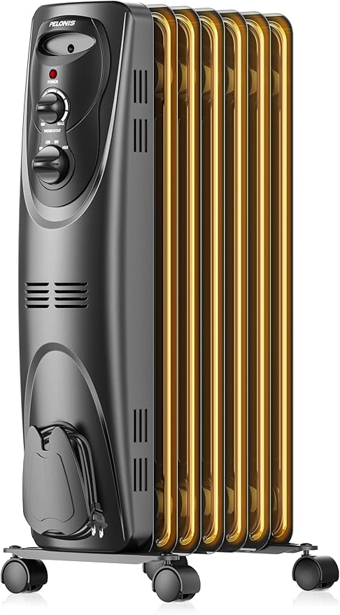 PELONIS Radiator Heater for Large Space, Electric Oil Filled Radiator, Dual Knobs, 1500W, Quiet Space Heater, 3 Modes, Ti...