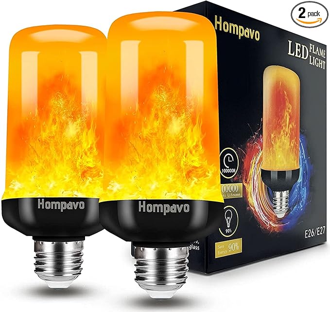 Hompavo 【Upgraded】 LED Flame Light Bulbs, 4 Modes Flickering Light Bulbs with Upside Down Effect, E26/E27 Flame Bulb for H...