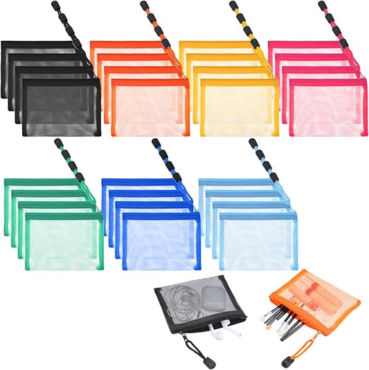 Yuanan 28 Pcs Mini Mesh Zipper Pouch, Visible Small Zipper Pouch, Small Pouches for Purse, Colorful Nylon Makeup Organizer...
