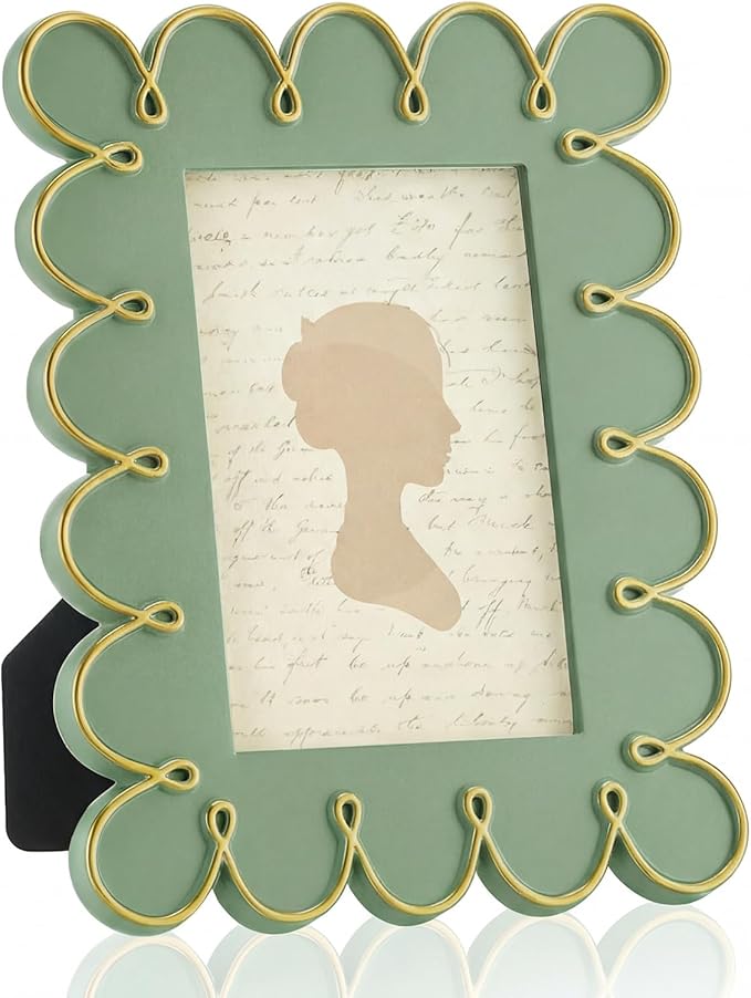 AceOrbit 4x6 Inch Sage Green Petal Wave Picture Frame Cute Wavy Edge Resin Scalloped Photo Frame for Desktop Display Home ...