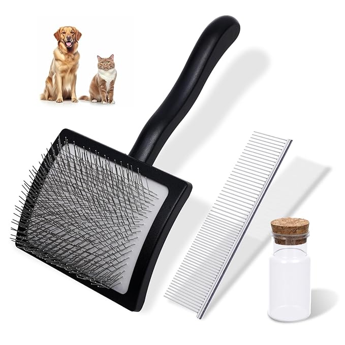 3PCS Slicker Brush for Dogs & Pet Comb,Professional Dog Grooming Brush (Goldendoodles,Poodles,Labradoodles) with Extra Lon...