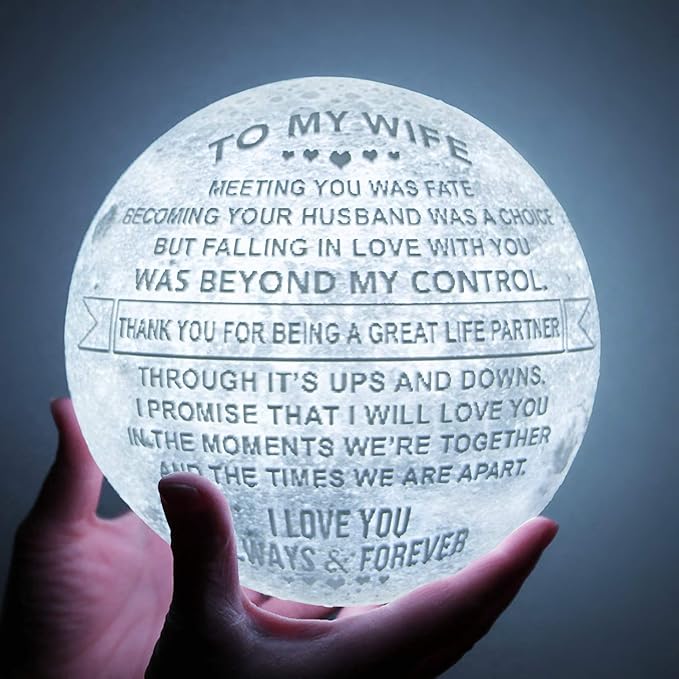 K KENON Engraved 3D Moon Lamp Anniversary Valentine‘s Gift for Wife, to My Wife Birthday Gifts from Husband, Personalized ...