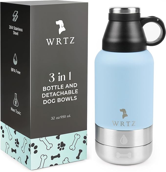 WRTZ Portable Dog Water Bottle with 2 Removable Water Bowls for Dogs – Leak-Proof Portable Dog Water Bottle - Travel Acces...