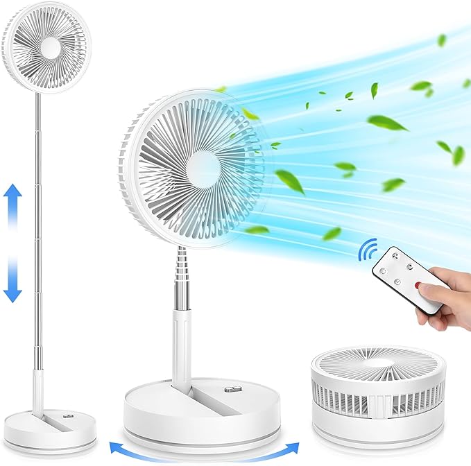 Portable Foldable Rechargeable Oscillating Fan - 8.6" 8000mah Battery Operated USB C Small Fan Remote, Quiet Table Desk Fa...