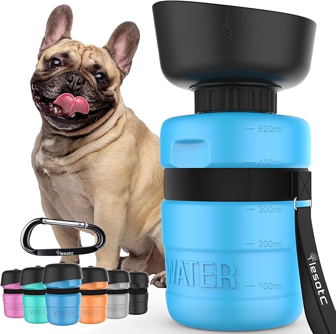 lesotc Dog Water Bottle, Portable Water Dispenser with Bowl, Leak Proof Pet Travel Squeeze Bottle, Puppy Essentials Dog St...