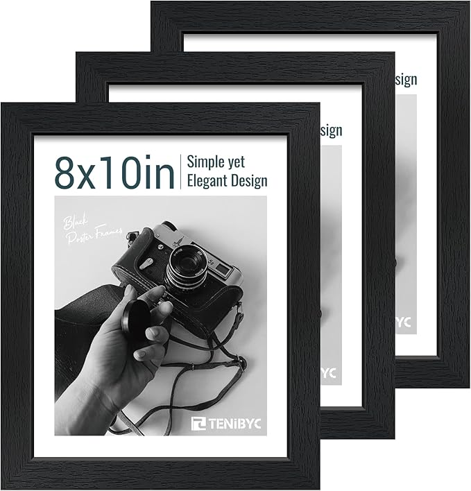 TENIBYC 8x10 Picture Frame Set - 3 Pack, Textured Black Solid Wood, HD Tempered Glass, Gallery Photo Frame, Table or Wall ...
