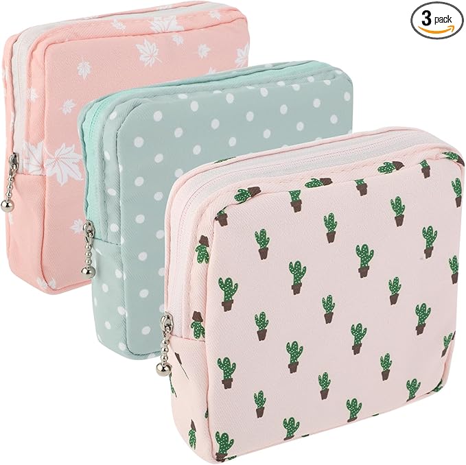 3Pcs Period Bag, Sanitary Pad Storage Bag Samll Period Pouch for Purse Cute Menstrual Period Bag Tampon Pad Holder for Pur...