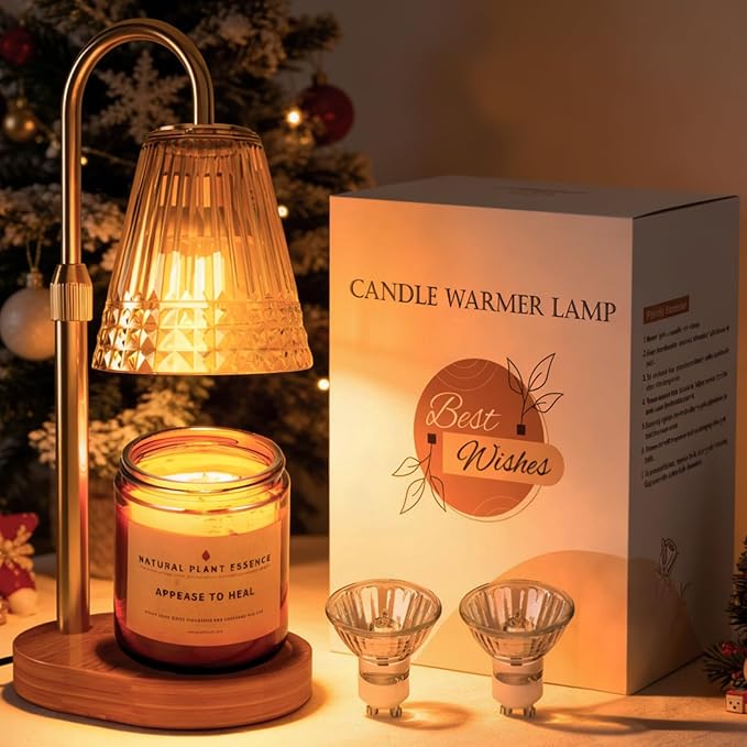 Candle Warmer Lamp with Timer, 4-Levels Dimmable Electric Wax Melter, Adj.Height for Jar Candles, Mother's& Father's&Chris...