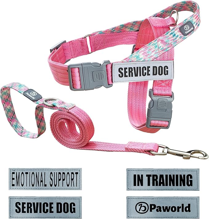 Paworld Service Dog Harness and Leash Set, No-Pull Service Dog Vest with 4 PCS Reflective Patches, Dog Vest Harness with H...