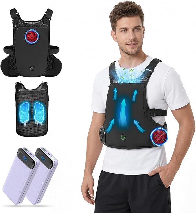 THEKUKU Cooling Vest with 3 Fans and Cooling Plate, Dual Battery Pack (2x30000mAh), Portable Air Conditioner Vest for Men ...