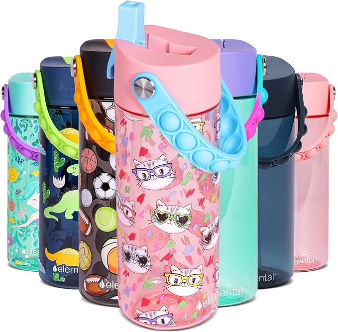 Elemental Water Bottles for Kids - Splash Kids Water Bottle for School with Pop-it Handle - BPA Free Tritan Plastic Water ...