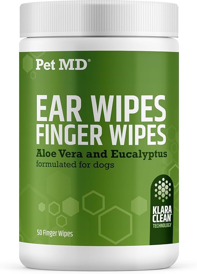 Dog Ear Cleaning Finger Wipes with Aloe Vera & Eucalyptus Oil – Veterinarian Formulated Pet Ear Wipes for Dog Ear Care – M...