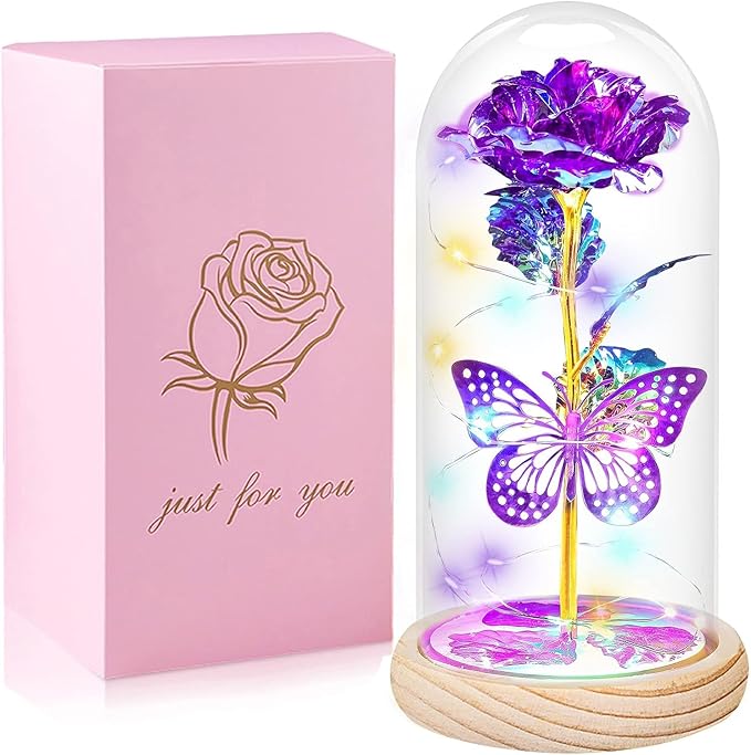 QUNPON Mothers Day Rose Gifts for Mom Flowers Rose Gifts for Women,Birthday Gifts for Women,Purple Butterfly Flowers for M...