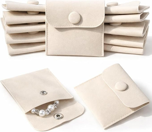 Ezymivs 12 Pcs Microfiber Jewelry Pouch 6.5x6.5cm Jewelry Packaging Bag Small Gift Bags Envelope Style with Snap Button Po...