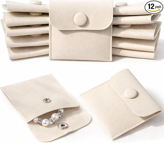 Ezymivs 12 Pcs Microfiber Jewelry Pouch 6.5x6.5cm Jewelry Packaging Bag Small Gift Bags Envelope Style with Snap Button Po...