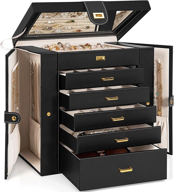 AKOZLIN Huge Jewelry Box Organizer Functional Extra Large Leather Jewelry Storage Case for Women Girls Ring Necklace Earri...