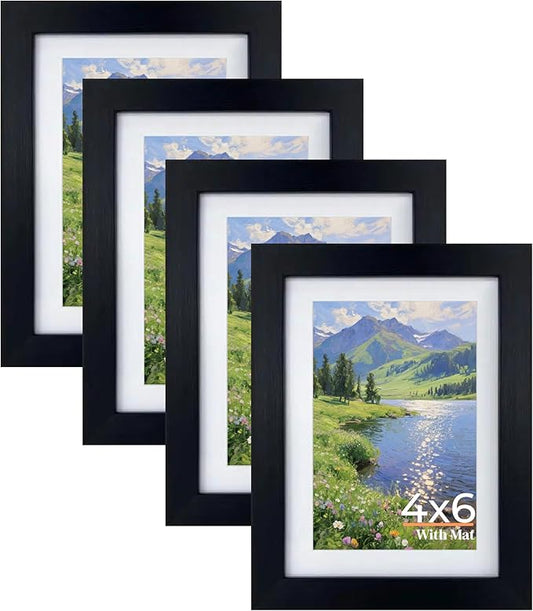 Giftgarden 4x6 Picture Frame Set of 4, 5x7 Frames Matted to 4 by 6 Pictures with Mat or 5 by 7 Photos without Mat, Wall Ha...