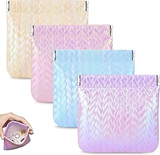 MXXUUOOM 4 PCS Small Makeup Bags & Coin Purse Pouch, Snap Squeeze Holographic Gradient Small Pouch Purse Organizer for Wom...