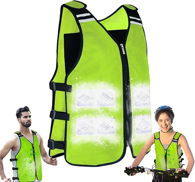 Cooling Vest for Men&Women, Reflective Ice Vest with 32 PCS Ice Packs, Cool Jacket for Hot Weather Summer Workout