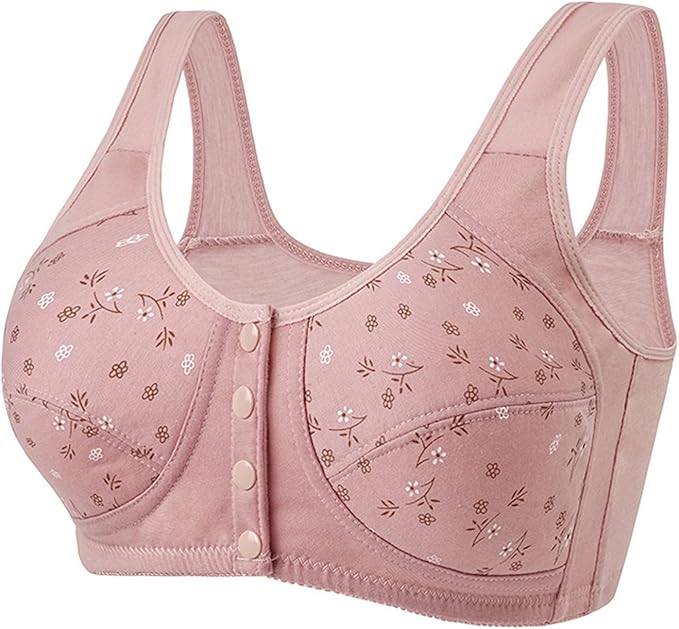 Daisy Bras for Older Women Front Closure Convenient Everyday Bras Mid Buttons Comfortable No Underwire Gathering Bras