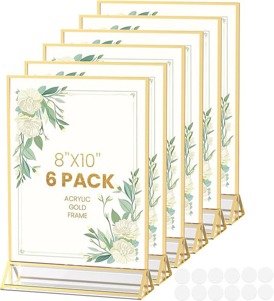 YOAEAILY Gold Frames 8X10 Acrylic Sign Holder Double-Sided Picture Frames for Menu, Wedding Table Number, Christmas Photos...