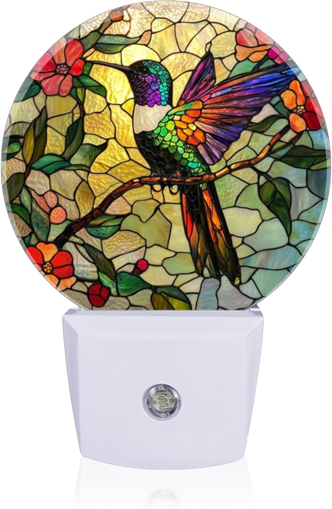 Mearafois LED Night Lights Lamp with Dusk to Dawn Sensor, Colorful Hummingbird Perched On Branch Night Light Plug Into Wal...