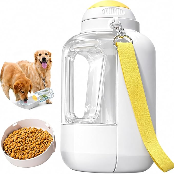 Dog Water Bottle with Food Container, 32oz Travel Dog Water Bottle (3 in 1), Leak Proof Portable Water for Dogs with Twist...