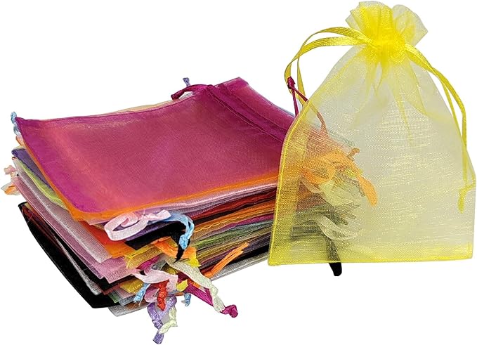 CHTUGEM 10 Pcs 3x4 Inch Mix Color Organza Bags with Drawstring - Sheer Jewelry Gift Pouches for Wedding Party Favors, Chri...