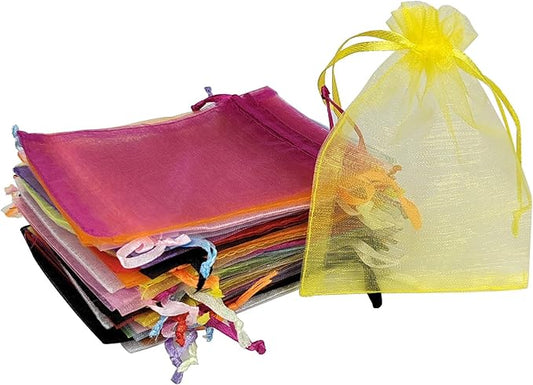 CHTUGEM 10 Pcs 3x4 Inch Mix Color Organza Bags with Drawstring - Sheer Jewelry Gift Pouches for Wedding Party Favors, Chri...