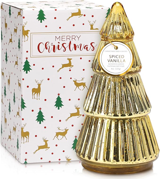 Christmas Tree Shaped Candle, Christmas Tree Scented Candles Gift, Tower Shaped Mercury Xmas Tree Candles, Winter Xmas Tab...