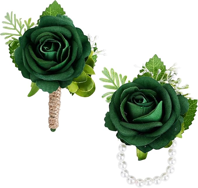 MAFELOE 2 Pieces Corsage Boutonniere Set, Artificial Flower Supplies for Wedding Prom Party Business Celebration Suit Deco...