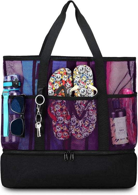 UYLIA Beach Bag with Cooler,Mesh Beach Bags for Women Sandproof for Pool and Swimming Travel Daily with Durable 8 Pocket