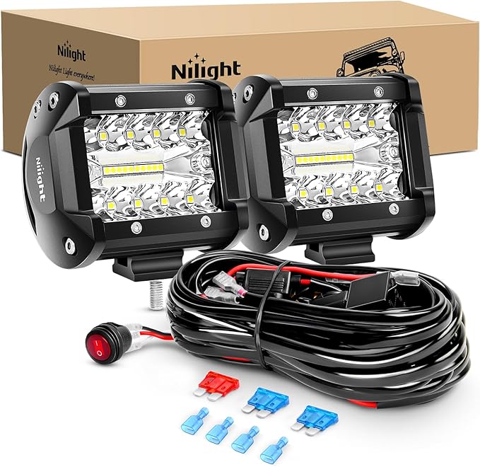 Nilight LED Light Bar 2PCS 60W 4 Inch Flood Spot Combo LED Work Light Pods Triple Row Work Driving Lamp with 12 ft Wiring ...