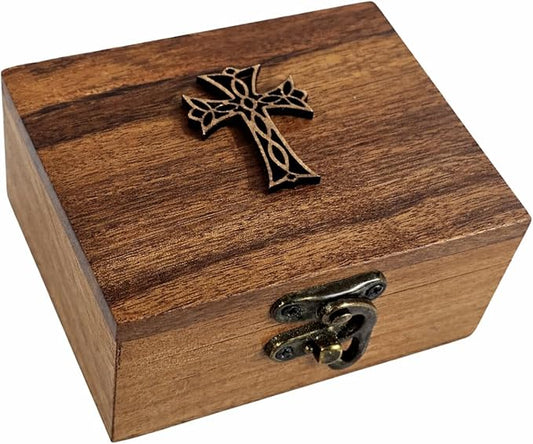 RK Collections Cross Rosary Box Made of Teak Wood | First Communion Jewelry Box | Trinket Box for Rosary Beads, Keepsakes,...