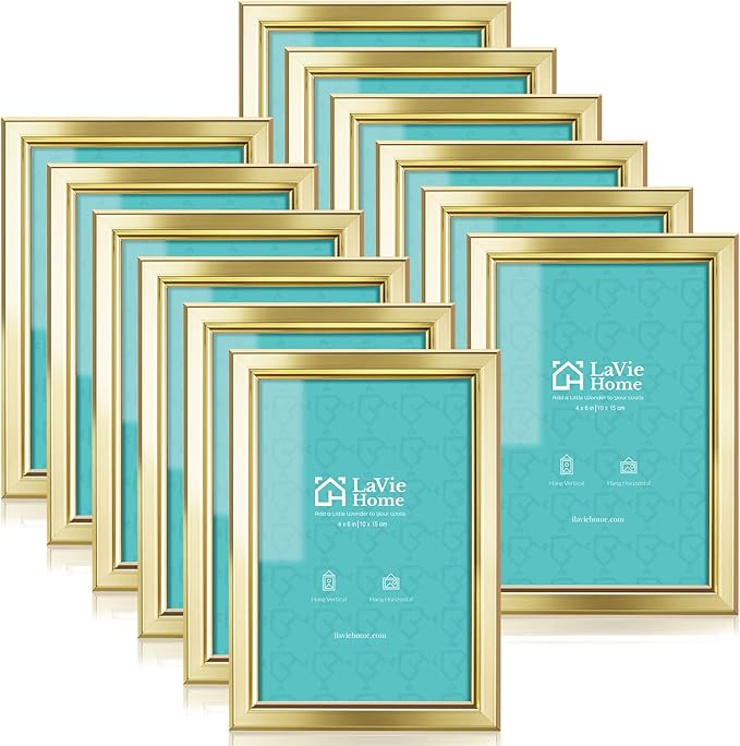 LaVie Home 4x6 Picture Frames (12 Pack, Gold) Simple Designed Photo Frame with High Definition Glass for Wall Mount & Tabl...