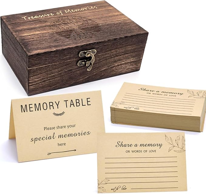 Oxmidud Wooden Share Love & Memories Box with 50 Pcs Share A Memory Cards for Celebration of Life Decorations - Elegant Ke...