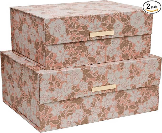 MIZFRUZZY 2-Piece Decorative Keepsake Storage Boxes with Lids, Soft Blush & Warm Neutral Floral, Cardboard Memory Boxes wi...