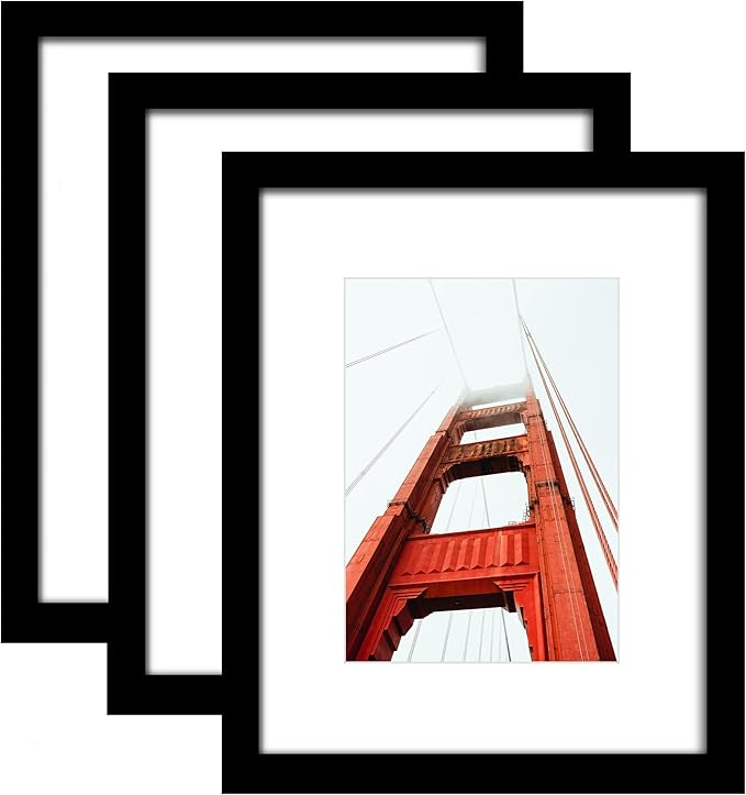 Wiscet 8x10 Picture Frame Set of 3, Display Pictures 5x7 with Mat or 8 x 10 without Mat, Photo Frame for Wall Mounting or ...