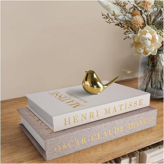 RolenBox Decorative Books for Home Decor, Coffee Table Decor with Linen White Books Stack Bookshelf, Fake Book Double as L...