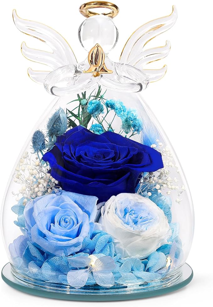 FIACO Gifts for Women Birthday Preserved Rose Forever Flower in Glass Angel Figurines Fresh Flowers for Delivery Prime for...