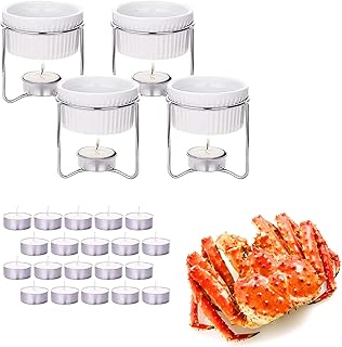 Luvan 4 Pieces Butter Warmers,Butter Warmers For Seafood with 20 Pieces Tealight Candles,Ceramic Butter Warmer Set for Cho...