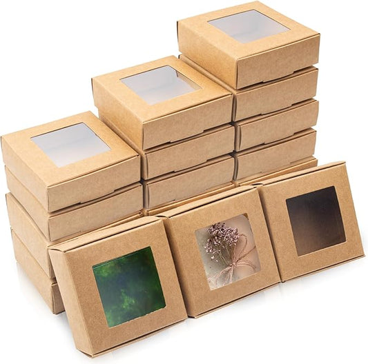 QUYLIXX 100 Pcs Soap Packaging Boxes with Window Mini Kraft Paper Boxes Bulk Treat Favor Boxes Rectangle Gift Soap Boxes f...
