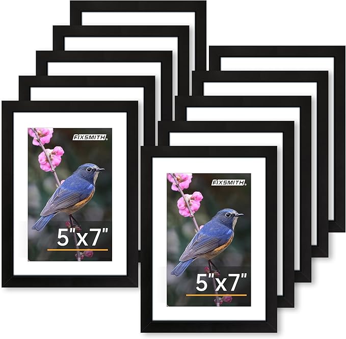 FIXSMITH 5x7 Picture Frame Set of 10, Photo Frame Bulk with HD Plexiglass, Display Pictures 4x6 with Mat or 5x7 Without Ma...
