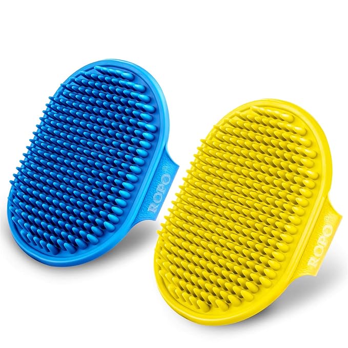 ROPO Dog Bath Brush, Dog Shampoo Brush With Adjustable Ring Handle Long Bristles, Upgraded Version Anti-Slip Back & Strap,...