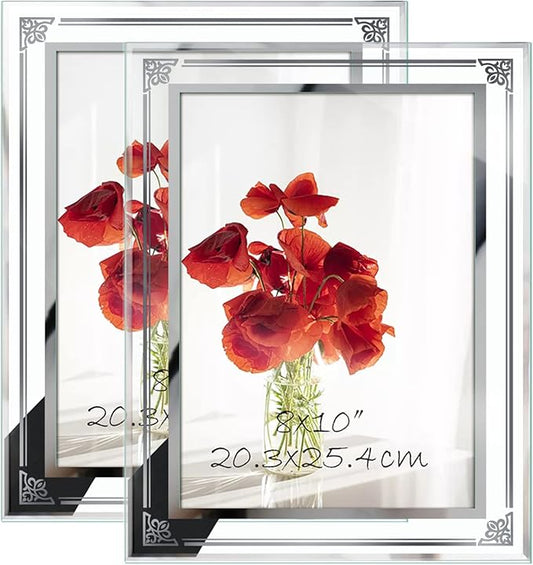HORLIMER 8x10 Picture Frame Set of 2, Glass Photo Frame 8 by 10 for Tabletop, Horizontally or Vertically