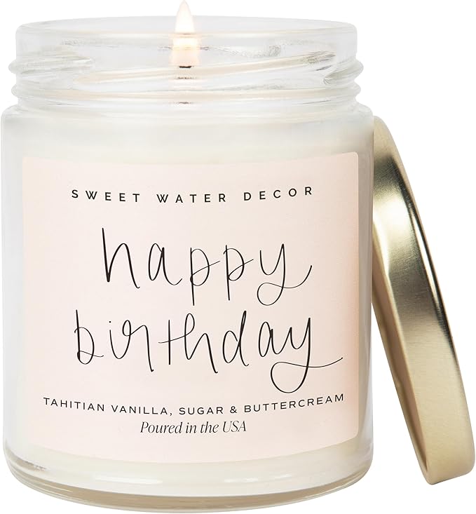 Sweet Water Decor Happy Birthday Soy Candle - Vanilla Sugar & Buttercream Sweet Scented Happy Birthday Candle Gift for Mo...