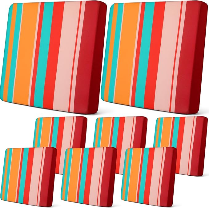 Newwiee 8 Pcs Patio Stretch Sofa Cushion Cover Outdoor Cushion Covers Replacement Patio Furniture Couch Slipcovers Chair S...