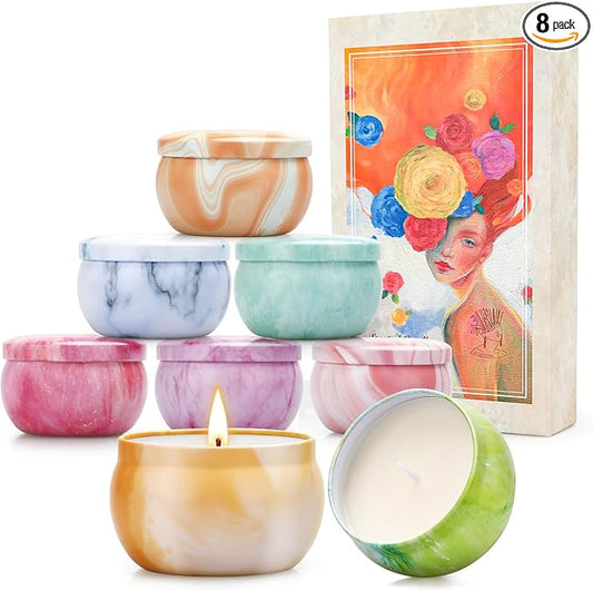 Aromatherapy Candle Gift Set for Women, 8 Pack Fruity Floral Soy Wax Candles, Artist-Designed Gift Box